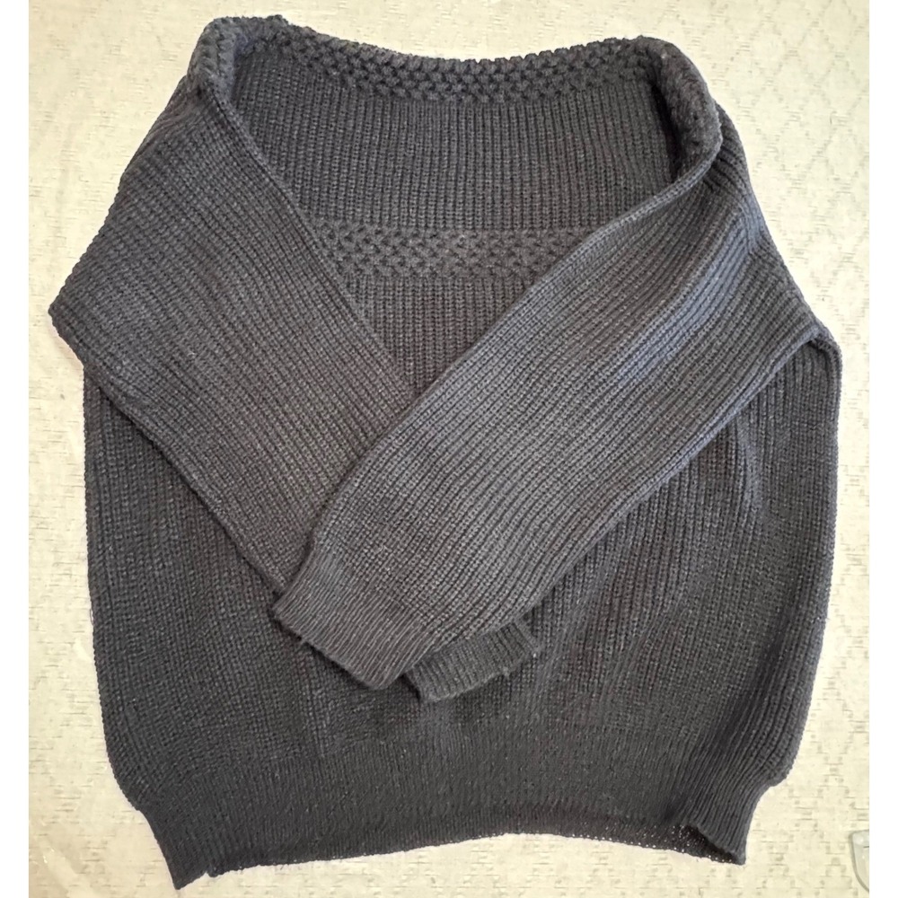 Vintage Bruny Made in USA Black Pointelle Knit Sweater M Boho Chic